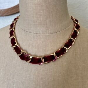 A New Day Gold Chain Necklace with Burgundy Velvet Ribbon